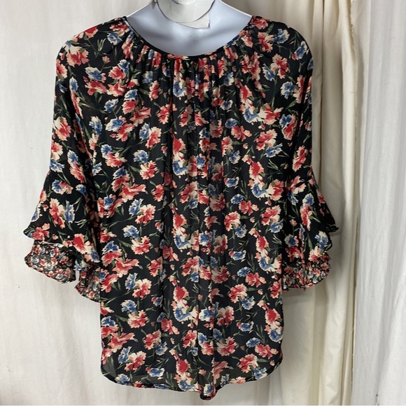 Chaps 1x Bell Sleeve Floral Tunic Top - Picture 5 of 8